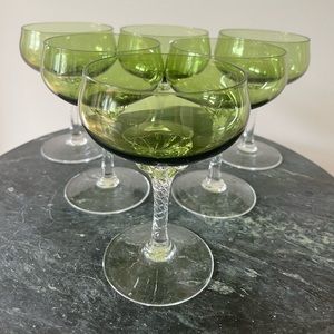 Vintage Sasaki Stemware Cocktail Glasses Handblown and Twisted Stem Set of 6